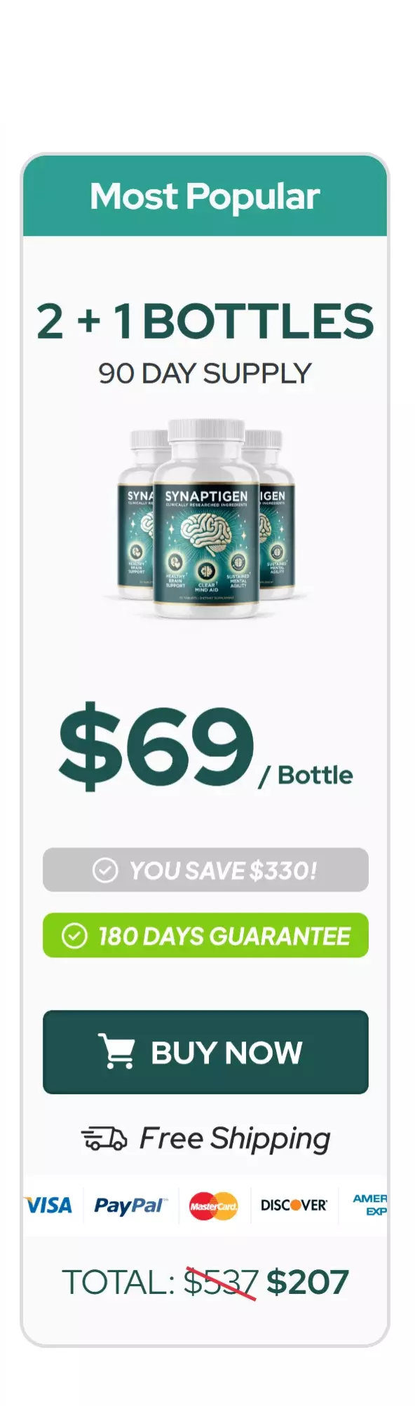 Synaptigen™ 3 bottles pricing